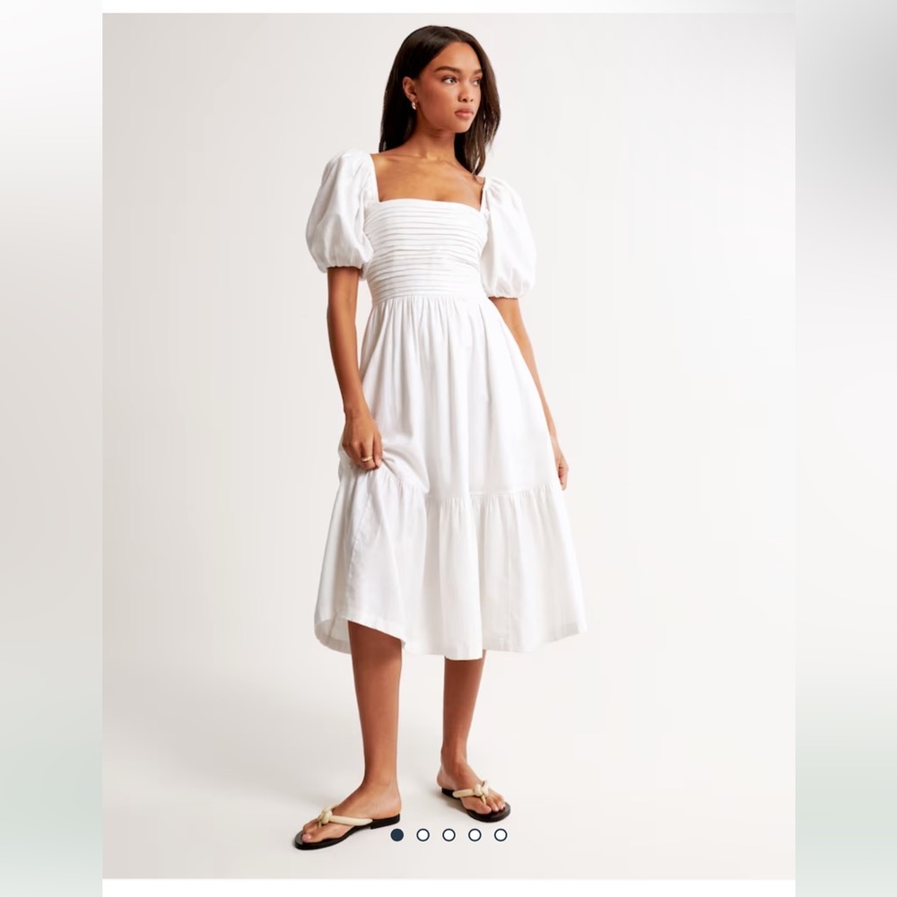 Abercrombie & Fitch Emerson Linen-Blend Puff Sleeve Midi Dress